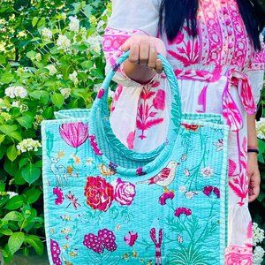 BRAND NEW Cotton Floral Printed Reversible Large Tote Bag Grocery Shopping Bag